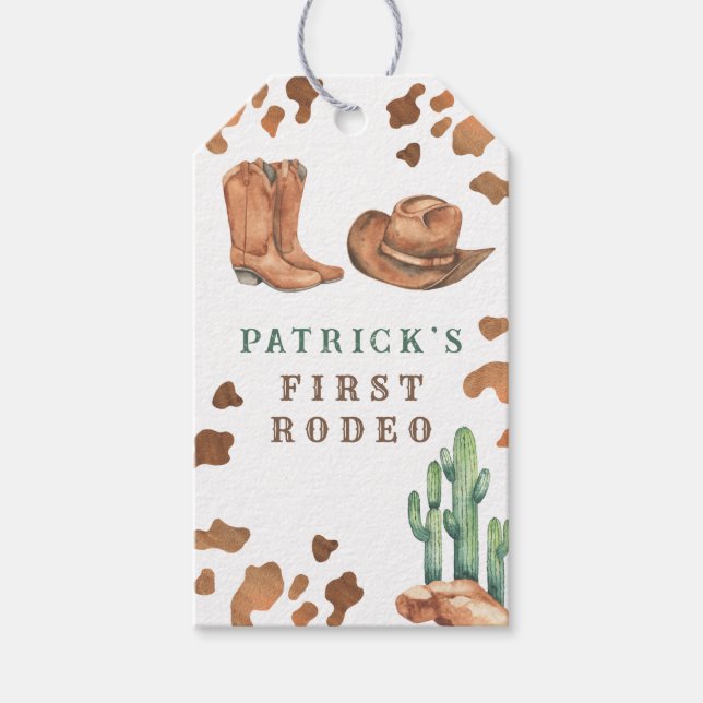 Étiquettes-cadeau Cowboy Western Premier Rodéo fête d'anniversaire (Devant)