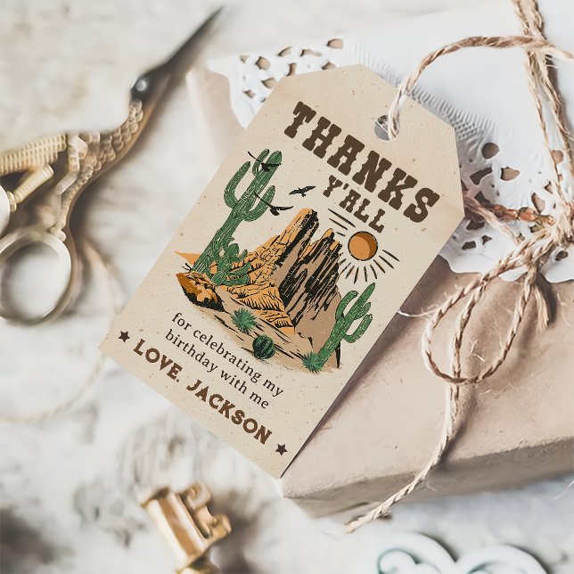 Étiquettes-cadeau Cowboy western Rodeo Merci (Créateur téléchargé)