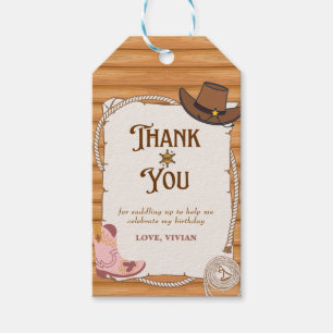Étiquettes-cadeau Cowgirl de l'Ouest Premier Rodéo Anniversaire