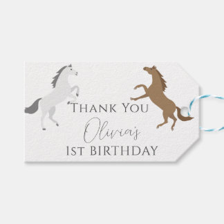 Étiquettes-cadeau Cowgirl Horse 1er anniversaire Merci