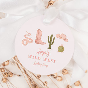 Étiquettes Cadeau Cowgirl rose fête d'anniversaire Wild West