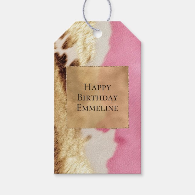 Étiquettes-cadeau Cowgirl Western Pink Cream Gold Cowhide (Devant)