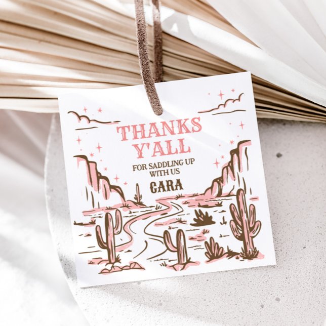 Étiquettes Cadeau Cowgirl Wild West Rodeo Carré de fête d'anniversai (Cowgirl Rodeo Birthday Party Square Favor Tags)