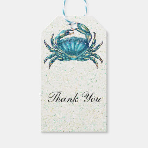 Étiquettes-cadeau Crabe bleu moderne de la plage Étoile de mer Hippo