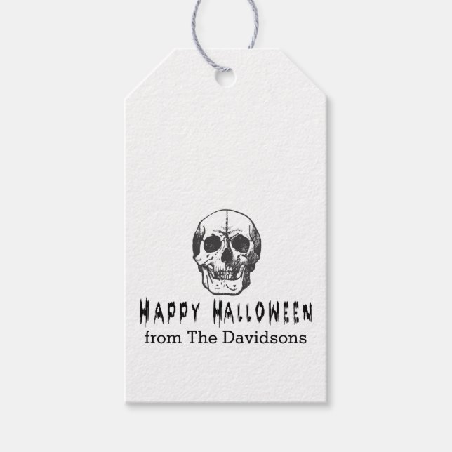 Étiquettes-cadeau Crâne Ancien Squelettique Joyeux Halloween  (Devant)