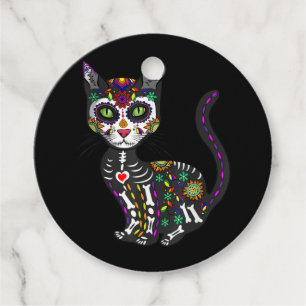 Étiquettes Cadeau Crâne de sucre Chat mexicain Halloween Jour des mo