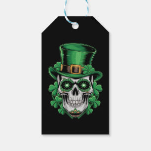 Étiquettes-cadeau Crâne de Sucre St Patrick Jour Chanceux Trèfle