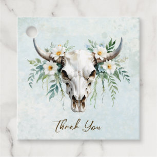 Étiquettes Cadeau Crâne de vache floral aquarelle bohème pour mariag