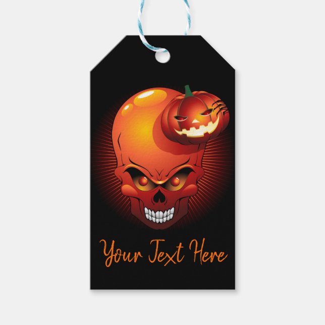 Étiquettes-cadeau Crâne d'Halloween et Citrouille (Devant)
