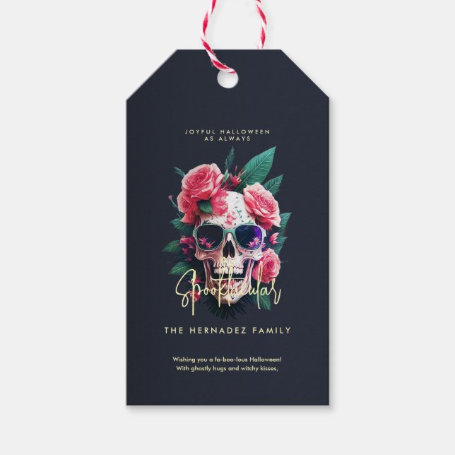 Étiquettes-cadeau Crâne floral Faboolous Spooktacular Nom de famille (Devant)