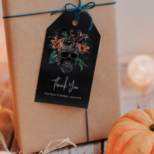 Étiquettes-cadeau Crâne Floral Tropical Halloween Enterrement