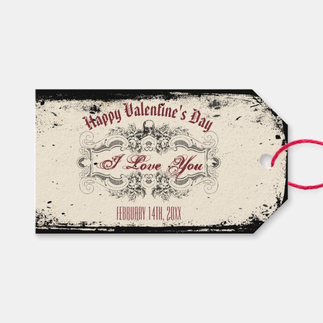 Étiquettes-cadeau Crâne victorien vintage (Devant (Horizontal))