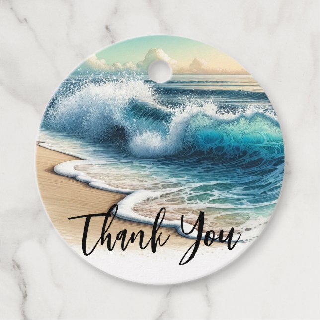 Étiquettes Cadeau Crashing Ocean Waves Rustic Coastal Beach Wedding (Devant)