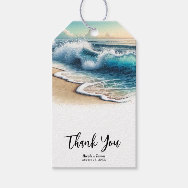Étiquettes-cadeau Crashing Ocean Waves Rustic Coastal Beach Wedding (Devant)