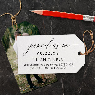 Étiquettes-cadeau Crayon de calligraphie Nous vous invitons au maria
