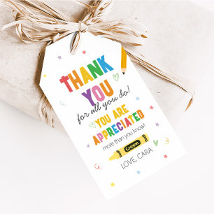 Étiquettes-cadeau Crayons Appréciation de l'enseignant Merci Favor T