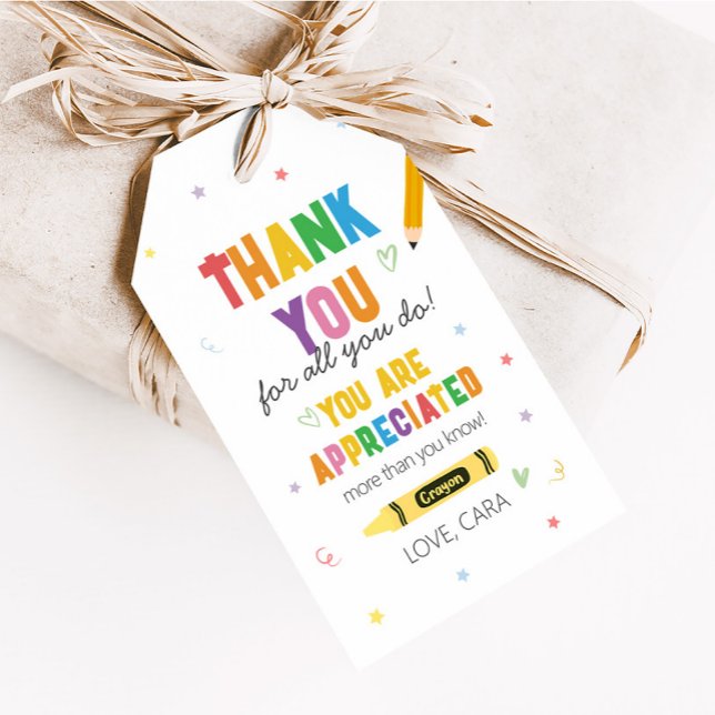 Étiquettes-cadeau Crayons Appréciation de l'enseignant Merci Favor T (Teacher Appreciation Thank You Favor Tags)