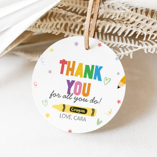 Étiquettes Cadeau Crayons Appréciation des enseignants Merci rond