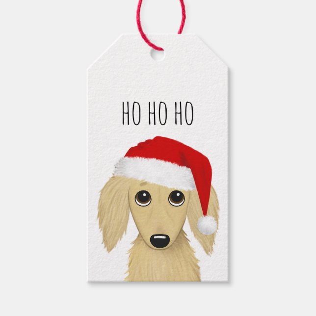 Étiquettes-cadeau Cream Dachshund mignon chien Noël (Devant)