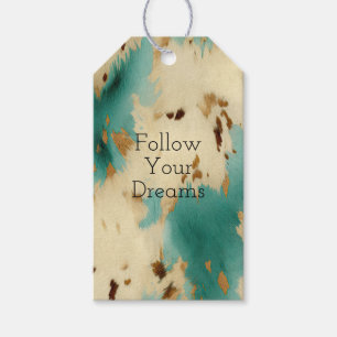Étiquettes-cadeau Cream Gold Turquoise Cowhide Animal