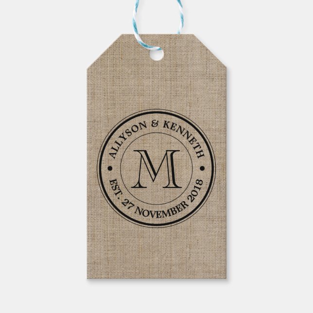 Étiquettes-cadeau Créez votre propre Burlap Retro Logo Monogramme (Devant)