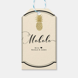 Étiquettes-cadeau Crème d'ananas doré Tropical noir MAHALO ALOHA