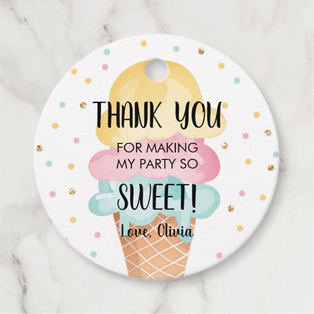 Étiquettes Cadeau Crème de glace Mint rose Jaune Douce fille Anniver (Devant)