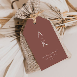 Étiquettes-cadeau Crème moderne Brown Monogramme Mariage de tonalité