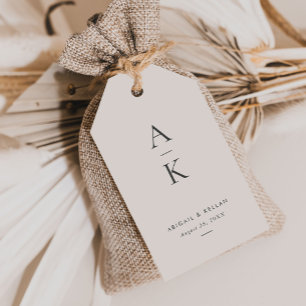 Étiquettes-cadeau Crème moderne Gris Monogramme Mariage de tonalité 