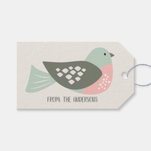 Étiquettes-cadeau Crème personnalisée Retro Bird Vacances vert olive