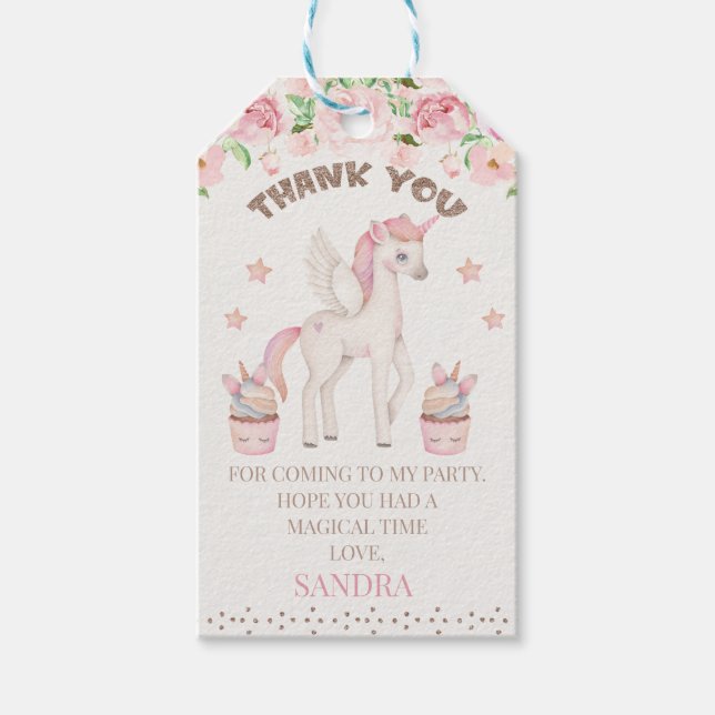 Étiquettes-cadeau Crème rose Unicorn Magique Jour 1er Anniversaire (Devant)