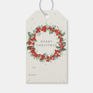 Étiquettes-cadeau Crème Rouge Baie+Eucalyptus Noël/Fêtes
