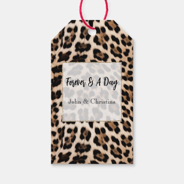 Étiquettes-cadeau Crémeux Brown Empreinte de léopard noir Mariage an (Devant)