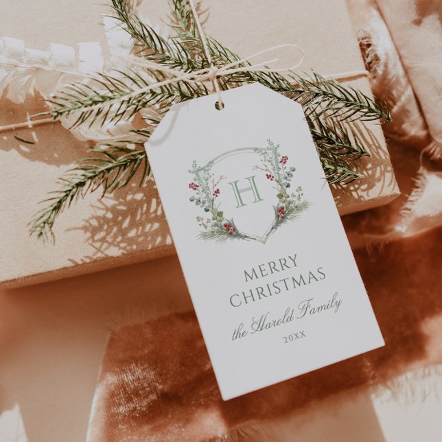 Étiquettes-cadeau Crest de monogramme de Noël (Créateur téléchargé)
