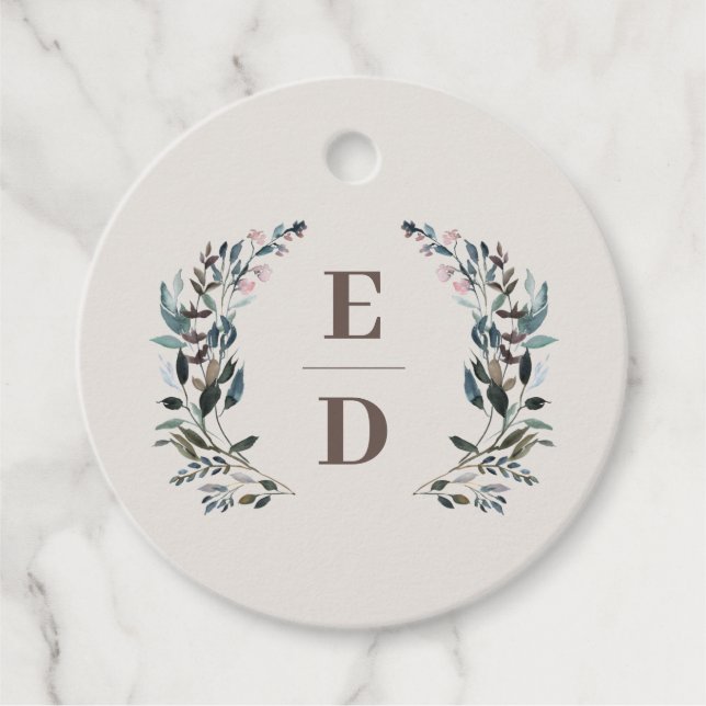 Étiquettes Cadeau Crest jardin | Eggshell | Monogramme Mariage (Devant)