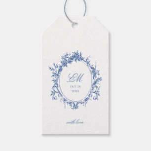 Étiquettes-cadeau Crest Monogram Blue Chinoiserie Logo Mariage