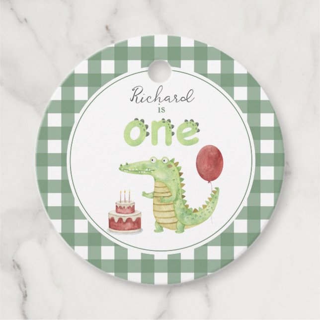 Étiquettes Cadeau Crocodile d'aquarelle 1er anniversaire (Devant)