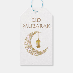 Étiquettes-cadeau Croissant de Lune Doré & Lanterne Eid Mubarak Isla