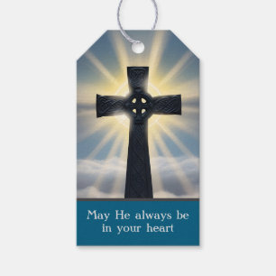Étiquettes-cadeau Croix céleste Turquoise Bleu Première communion