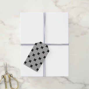 Étiquettes-cadeau Croix noire coutures sur gris