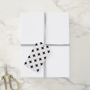 Étiquettes-cadeau Croix noires de polka sur le blanc