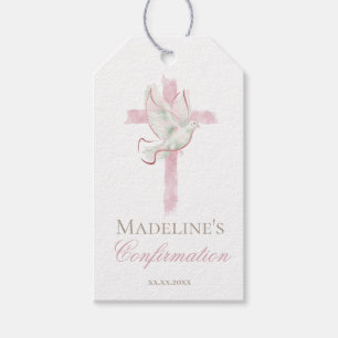 Étiquettes-cadeau Croix rose de confirmation