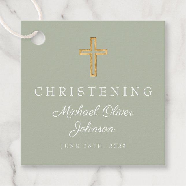 Étiquettes Cadeau Croix verte du Sage religieux Christening (Devant)