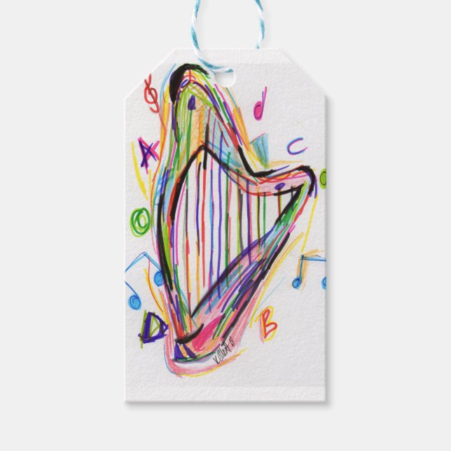 Étiquettes-cadeau Croquis de harpe - Arc-en-ciel (Devant)