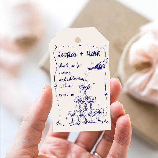 Étiquettes-cadeau Croquis Funky Champagne Mariage Merci (Créateur téléchargé)