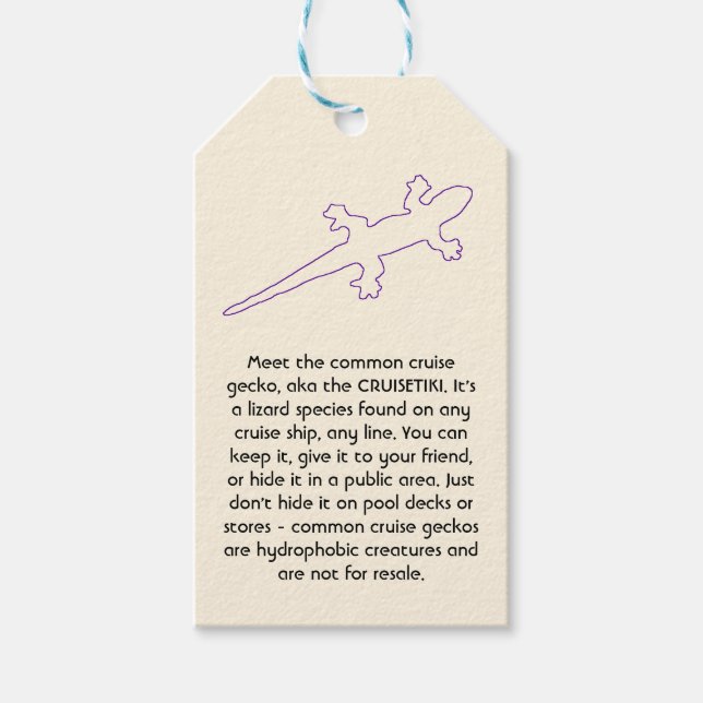 Étiquettes-cadeau CRUISETIKI ! Gecko de croisière commune pourpre (Devant)