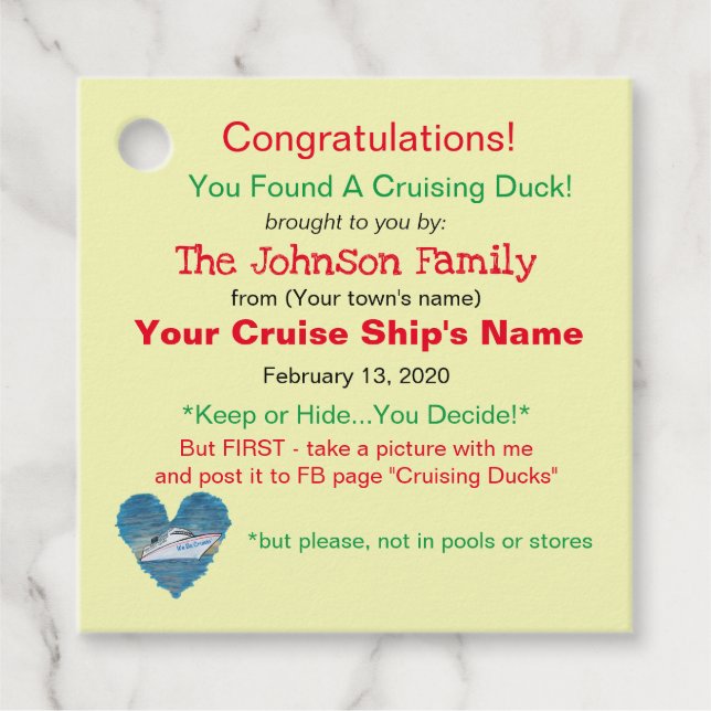 Étiquettes Cadeau Cruising Duck Tag (Devant)
