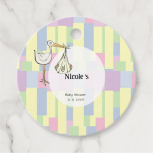 Étiquettes Cadeau Cubisme funky Baby Shower Livraison de Cigogne