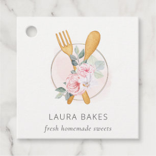 Étiquettes Cadeau Cuillère à fourche en bois rose pâle Logo du Chef 