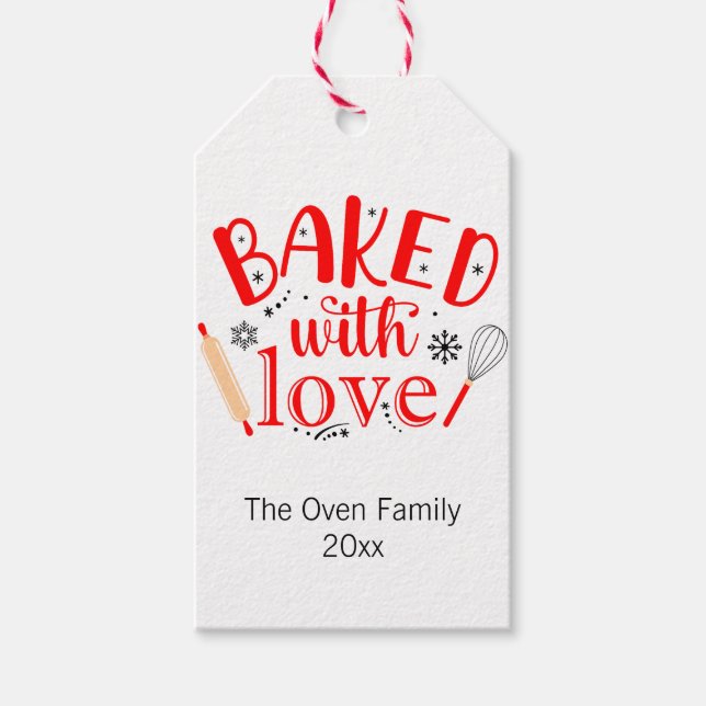 Étiquettes-cadeau Cuisiné avec Amour Red Holiday Modern (Devant)